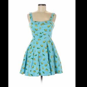 Naty BK fit and flare pinup rockabilly avocado print dress, med